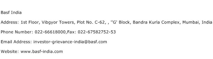 Basf India Address Contact Number