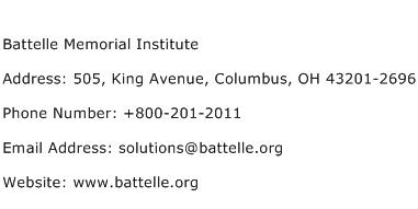 Battelle Memorial Institute Address Contact Number
