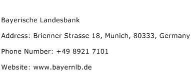 Bayerische Landesbank Address Contact Number