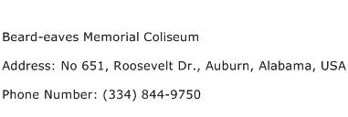 Beard eaves Memorial Coliseum Address Contact Number