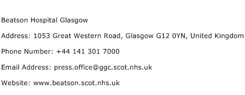 Beatson Hospital Glasgow Address Contact Number