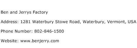 Ben and Jerrys Factory Address Contact Number