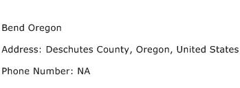 Bend Oregon Address Contact Number