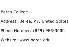 Berea College Address Contact Number