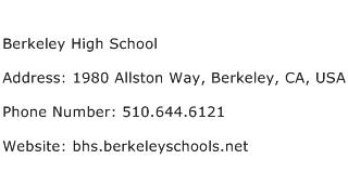 Berkeley High School Address Contact Number