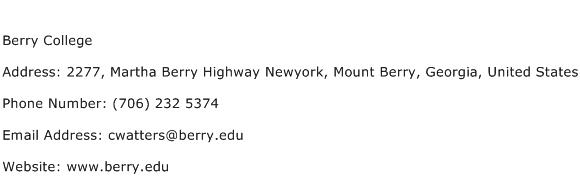 Berry College Address Contact Number