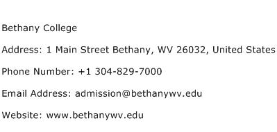 Bethany College Address Contact Number