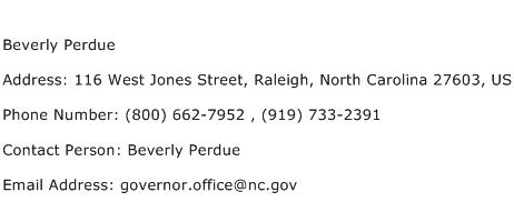 Beverly Perdue Address Contact Number