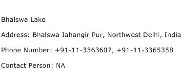 Bhalswa Lake Address Contact Number
