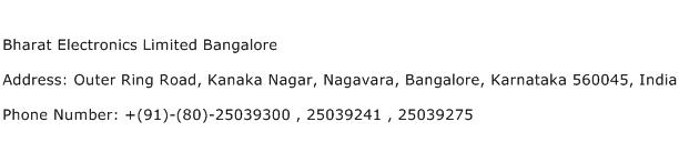 Bharat Electronics Limited Bangalore Address Contact Number