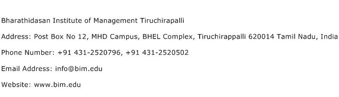 Bharathidasan Institute of Management Tiruchirapalli Address Contact Number