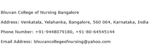 Bhuvan College of Nursing Bangalore Address Contact Number