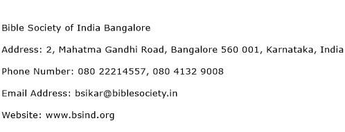 Bible Society of India Bangalore Address Contact Number