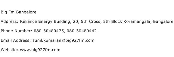 Big Fm Bangalore Address Contact Number