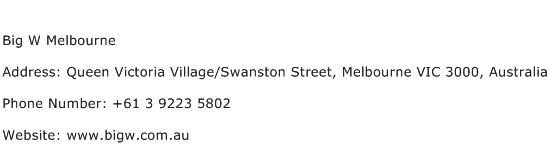 Big W Melbourne Address Contact Number