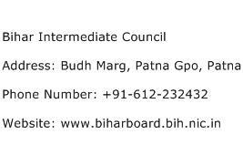 Bihar Intermediate Council Address Contact Number