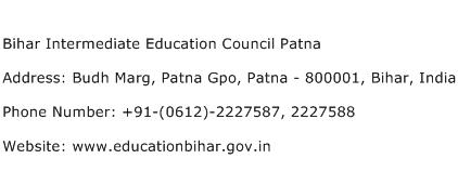 Bihar Intermediate Education Council Patna Address Contact Number