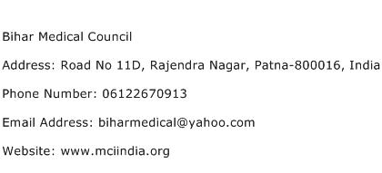 Bihar Medical Council Address Contact Number