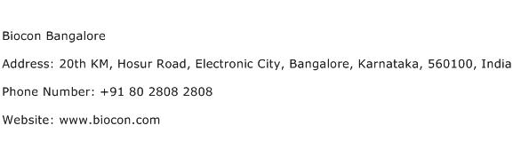 Biocon Bangalore Address Contact Number