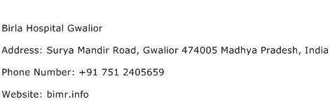 Birla Hospital Gwalior Address Contact Number