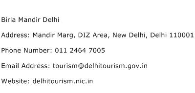 Birla Mandir Delhi Address Contact Number