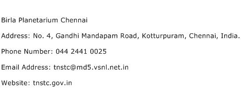 Birla Planetarium Chennai Address Contact Number