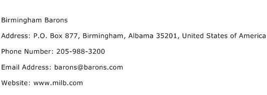 Birmingham Barons Address Contact Number