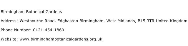 Birmingham Botanical Gardens Address Contact Number