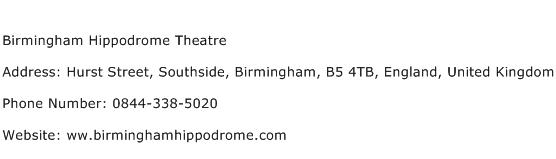 Birmingham Hippodrome Theatre Address Contact Number