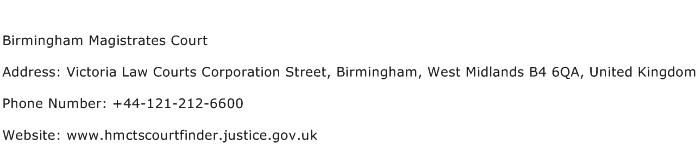 Birmingham Magistrates Court Address Contact Number