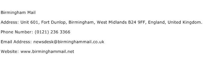 Birmingham Mail Address Contact Number