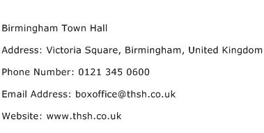 Birmingham Town Hall Address Contact Number