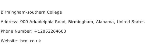 Birmingham southern College Address Contact Number
