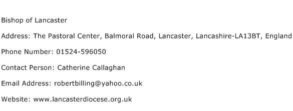 Bishop of Lancaster Address Contact Number