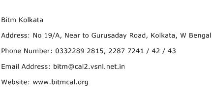 Bitm Kolkata Address Contact Number