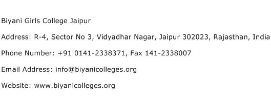 Biyani Girls College Jaipur Address Contact Number