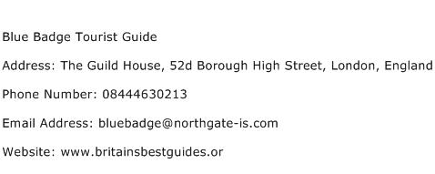 Blue Badge Tourist Guide Address Contact Number