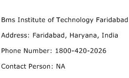 Bms Institute of Technology Faridabad Address Contact Number