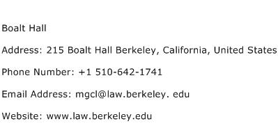 Boalt Hall Address Contact Number