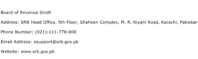 Board of Revenue Sindh Address Contact Number