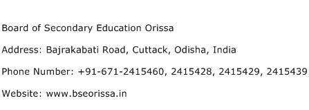 Board of Secondary Education Orissa Address Contact Number