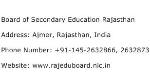 Board of Secondary Education Rajasthan Address Contact Number