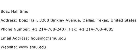 Boaz Hall Smu Address Contact Number