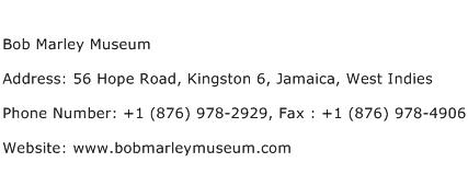 Bob Marley Museum Address Contact Number