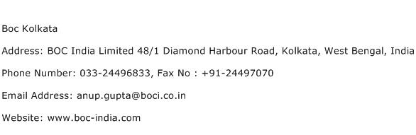 Boc Kolkata Address Contact Number