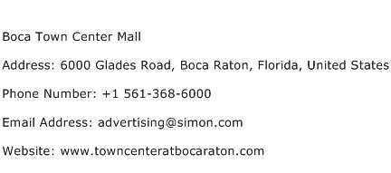 Boca Town Center Mall Address Contact Number