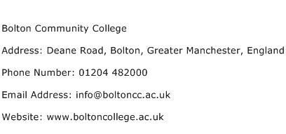 Bolton Community College Address Contact Number