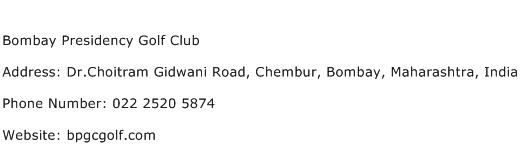 Bombay Presidency Golf Club Address Contact Number