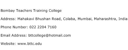 Bombay Teachers Training College Address Contact Number