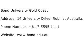 Bond University Gold Coast Address Contact Number